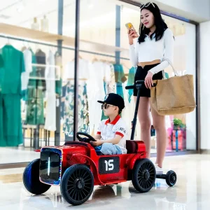 4-wheel children's electric toy car 、 which can accommodate adults 、 can be controlled remotely 、 starts slowly 、   suitable for babies over 3 years old.