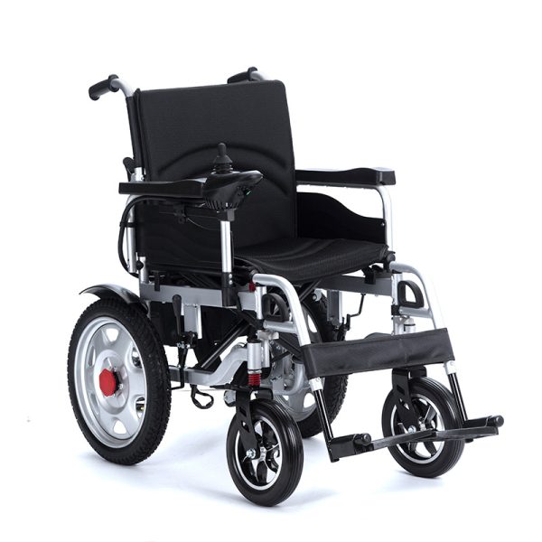 Super cheap 35kg high quality steel frame left and right folding electric wheelchair