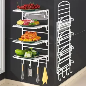 Household side dish storage artifact 、 kitchen side dish storage rack 、 wall-mounted multi-layer vegetable preparation rack 、multiple hooks