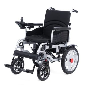 Super cheap 35kg high quality steel frame left and right folding electric wheelchair