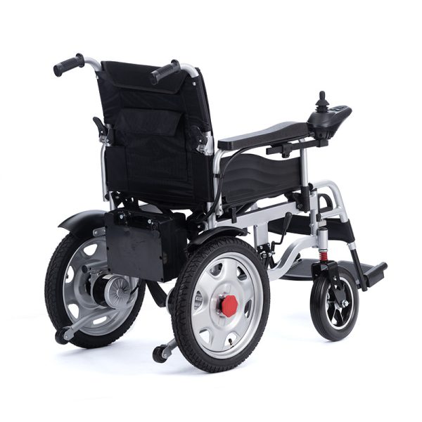 Super cheap 35kg high quality steel frame left and right folding electric wheelchair