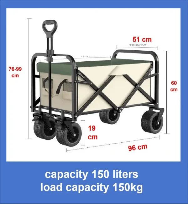 Large folding camping trailer， capacity 150 liters，load capacity 150kg