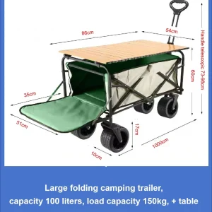 Large folding camping trailer + table， volume 100 liters， load capacity 150kg,