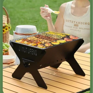 Card assembly camping barbecue grill, portable assembly, card oven