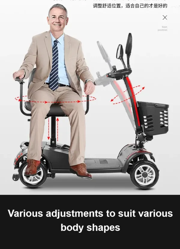 4-wheel front handle wheelchair for disabled people, electric car for the elderly, speed 8-10km, mileage 30-60km