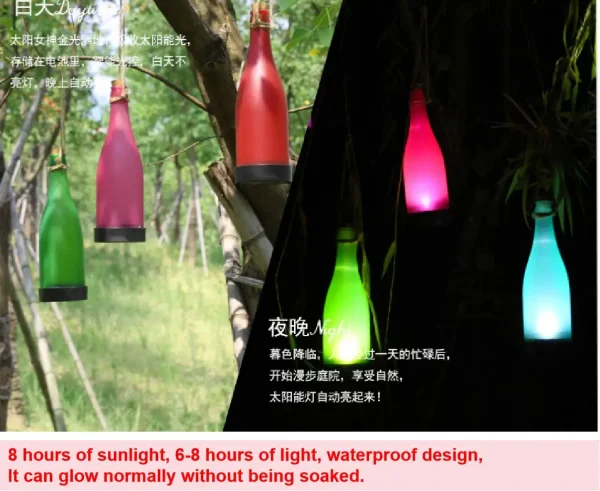 Creative solar wine bottle lights 、 outdoor decorative lights  、 LED styling lights, plastic wine bottles  、 park villa courtyard chandeliers