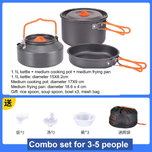 Outdoor camping pot 、 portable three-piece set 、 camping kettle set, non-stick frying pan aluminum kettle